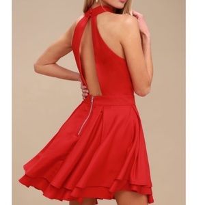New Lulu’s red layered halter skater dress